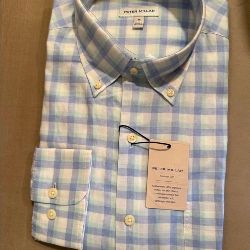 Peter Millar Light Blue Plaid Men's Shirt